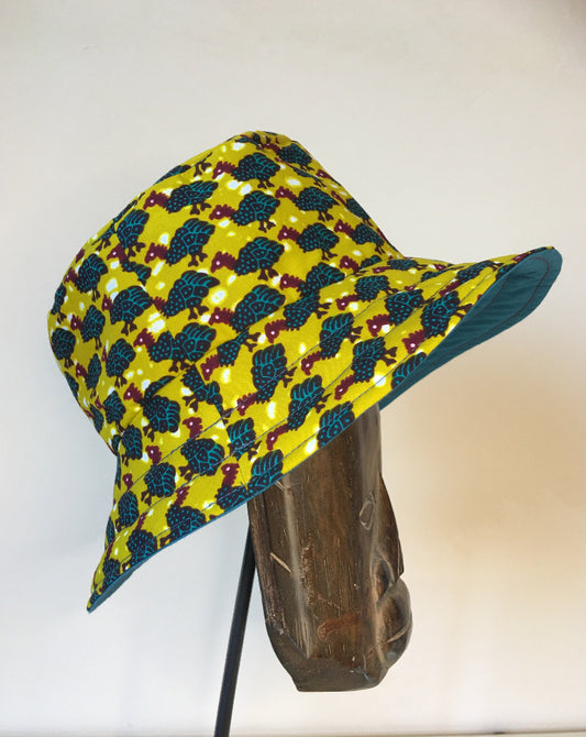 Bob en wax 100% coton, coloris jaune, bleu et bordeaux