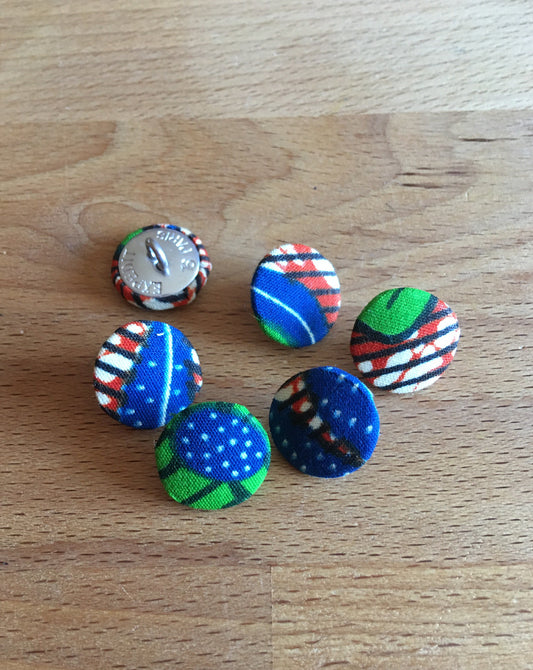 Bouton en wax fait main bleu, vert rouille