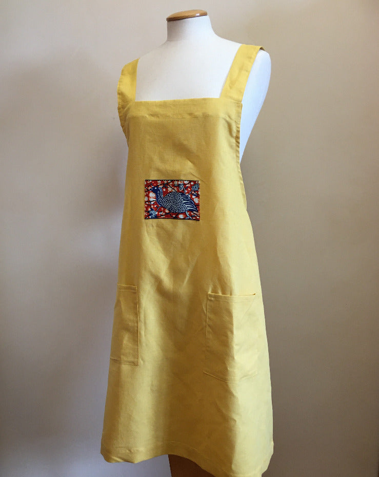 Tablier en lin et coton jaune de fabrication artisanale française