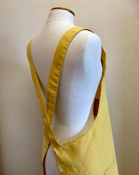 Tablier en lin et coton jaune de fabrication artisanale française