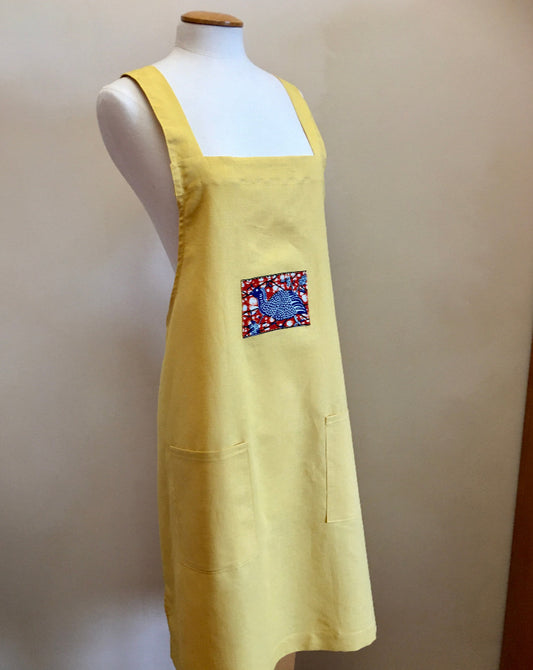Tablier en lin et coton jaune de fabrication artisanale française
